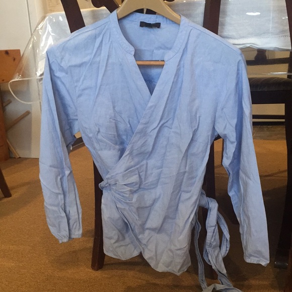 J. Crew Blue Cotton Wrap Tie Blouse - Picture 1 of 4